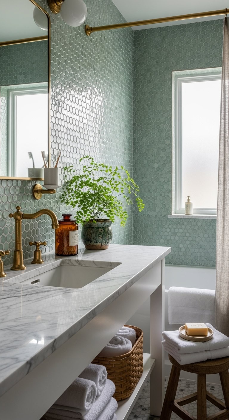 charming vintage inspired bathroom backsplash idea