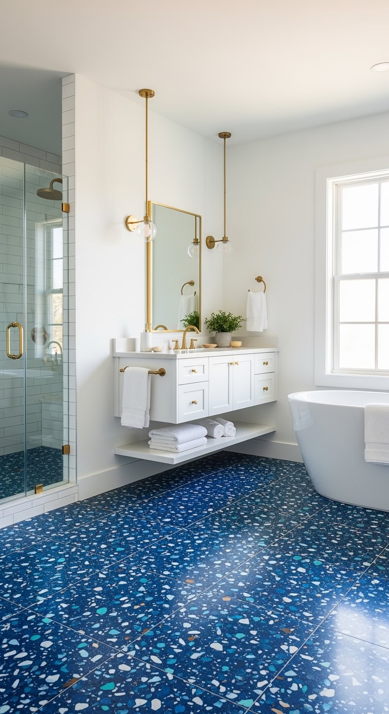 retro modern ocean inspired terrazzo flooring pattern