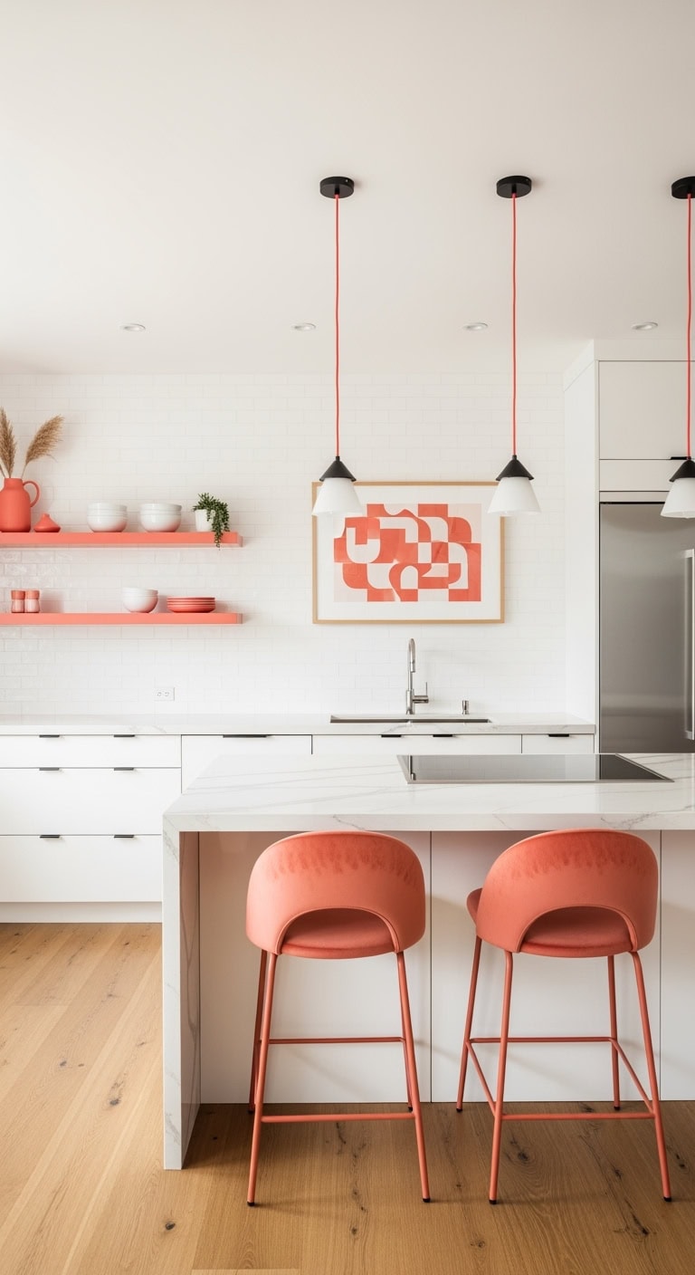 coral accent in minimalism