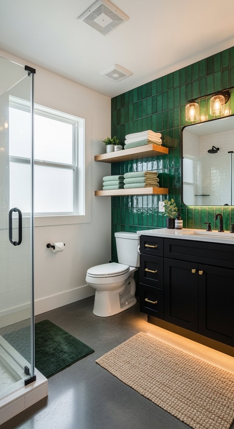 glossy bold statement making bathroom backsplash