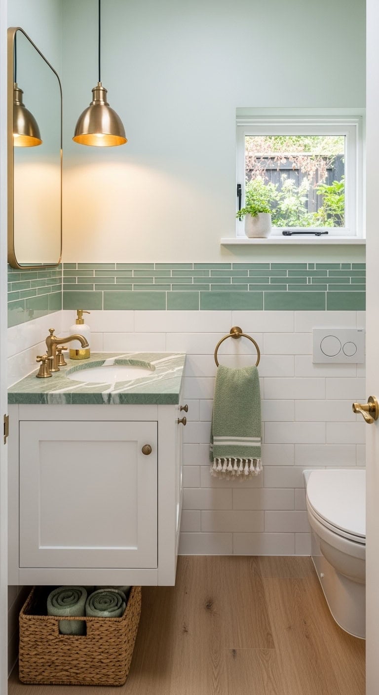 soft pistachio marble powderroom