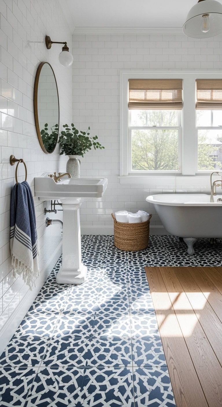 moroccan inspired bathroom floor transformation