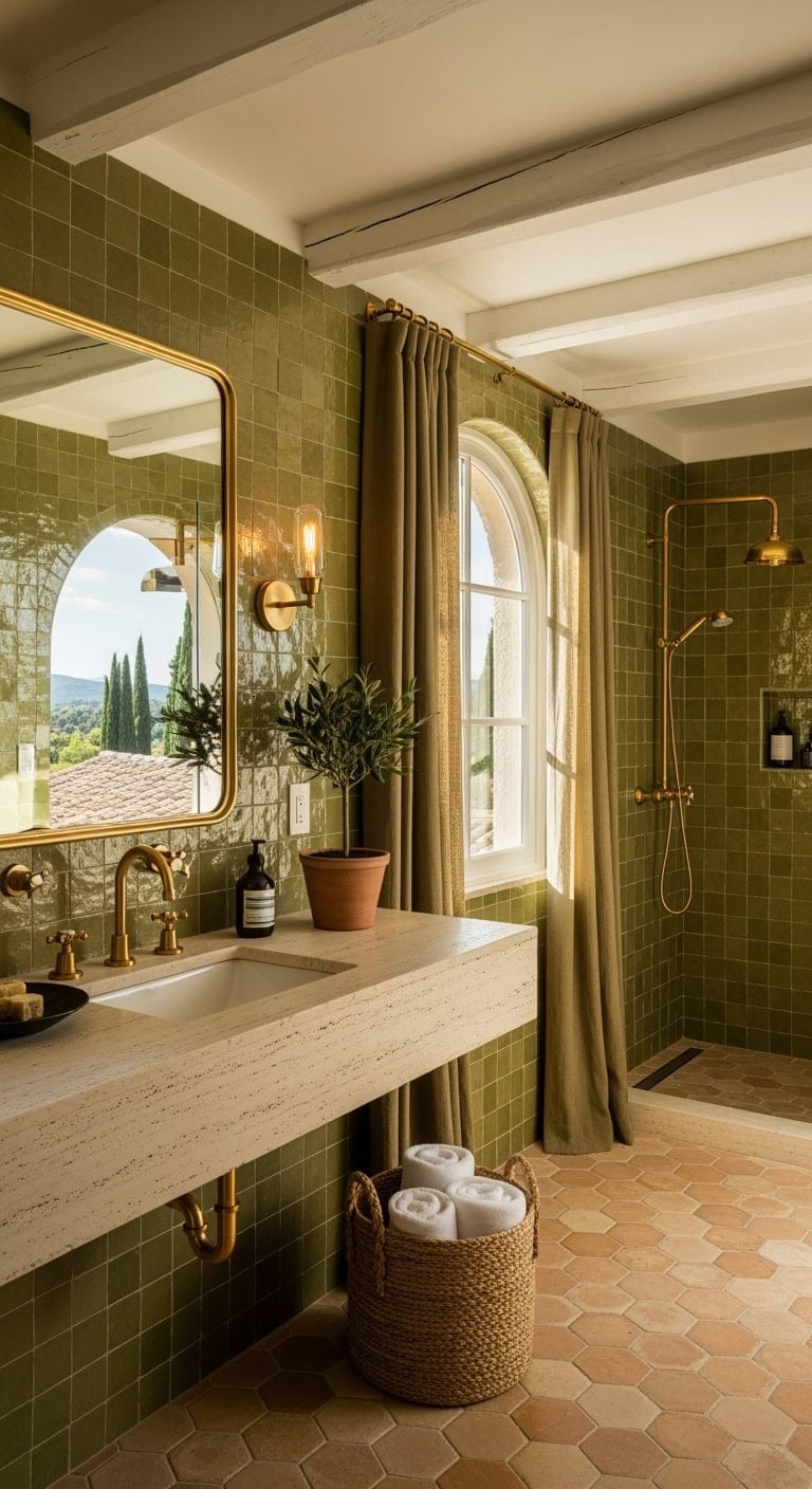 olive green mediterranean luxe bath
