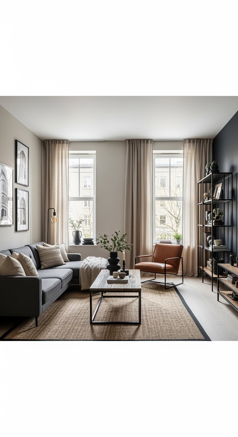 beige linen curtains black metal