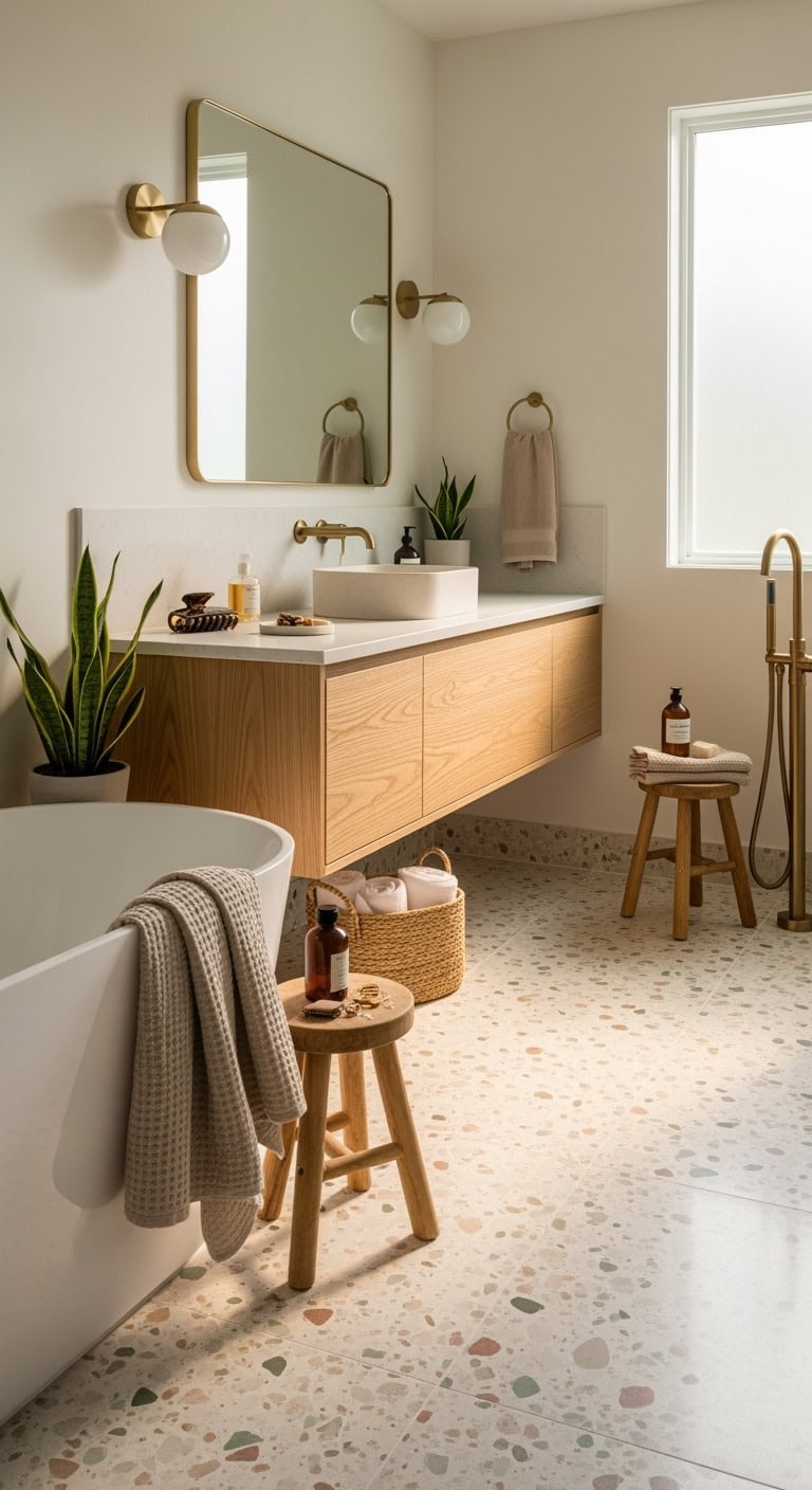 retro glam low maintenance luxury bathroom floors