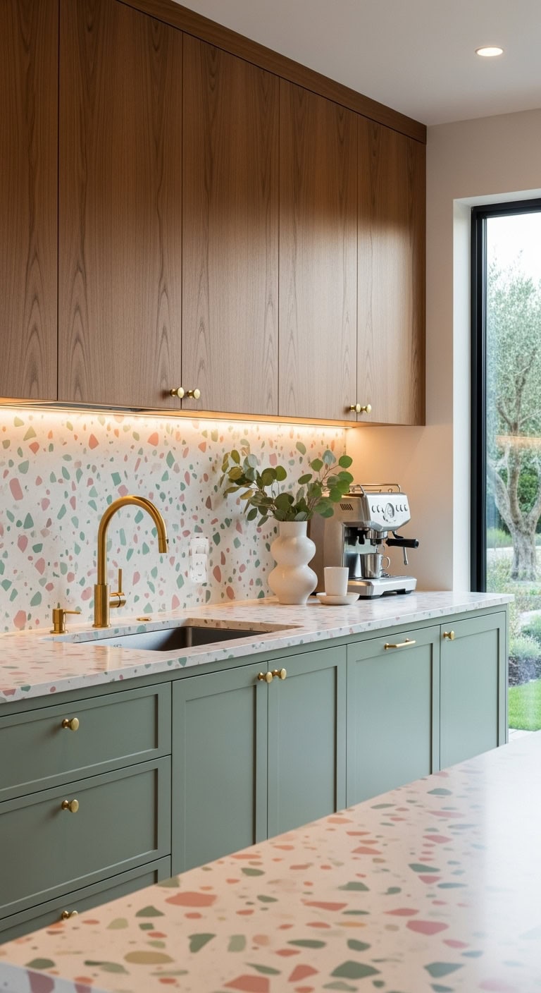 eclectic retro inspired glamorous textural backsplash