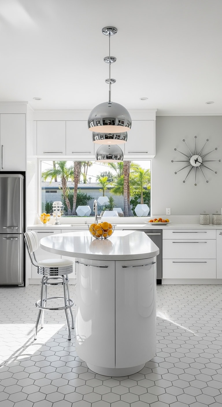 retro futuristic glossy chrome kitchens
