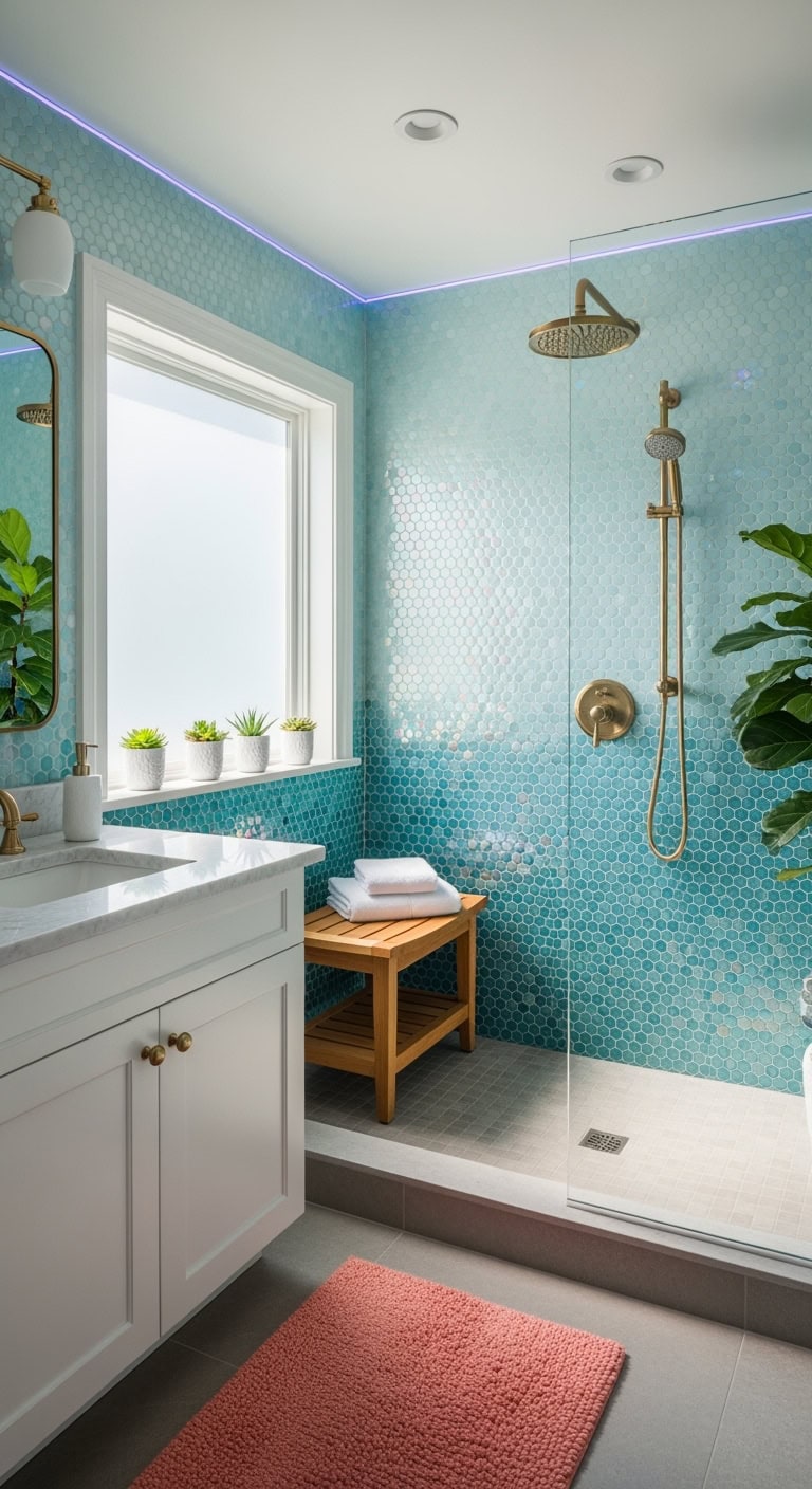 dreamy iridescent mermaid scale bathroom tiles