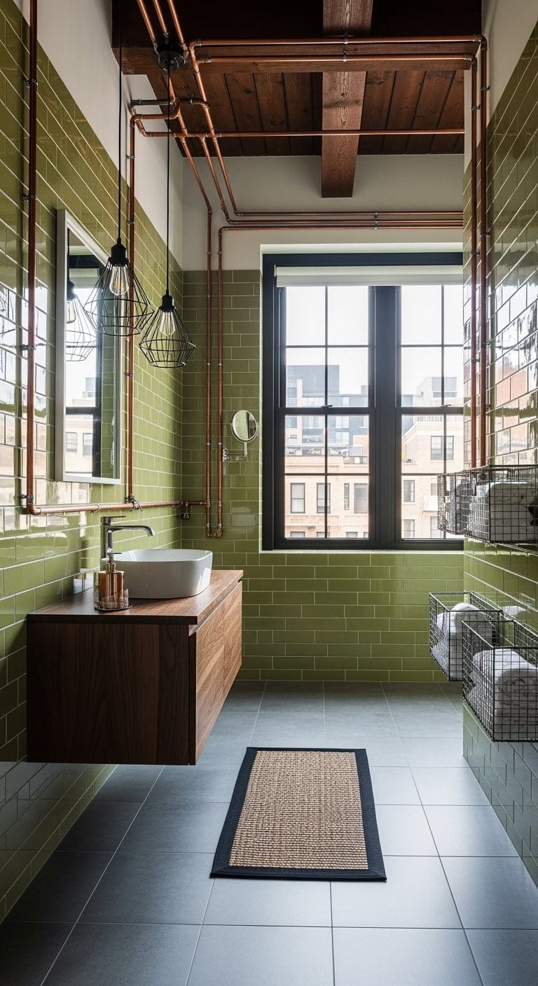 industrial olive subway bath