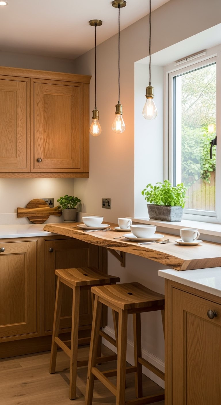 minimalist floating oak breakfast nook