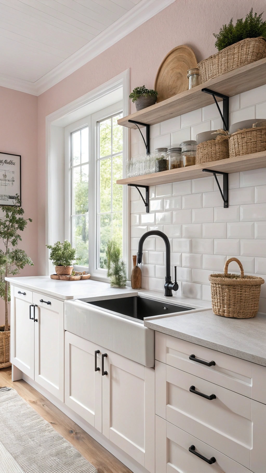 blush pink scandinavian kitchen