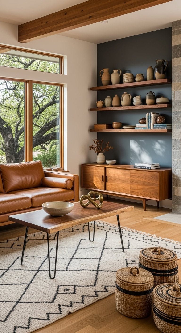 worn leather wood stone