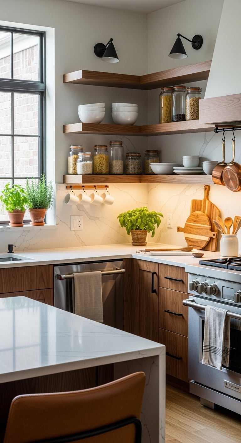 cozy modern warm wood cabinets