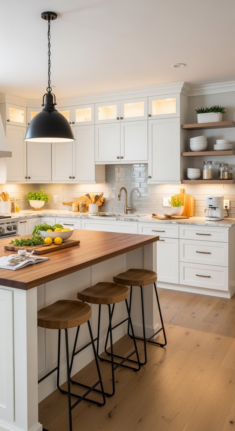 contemporary white kitchen warmth