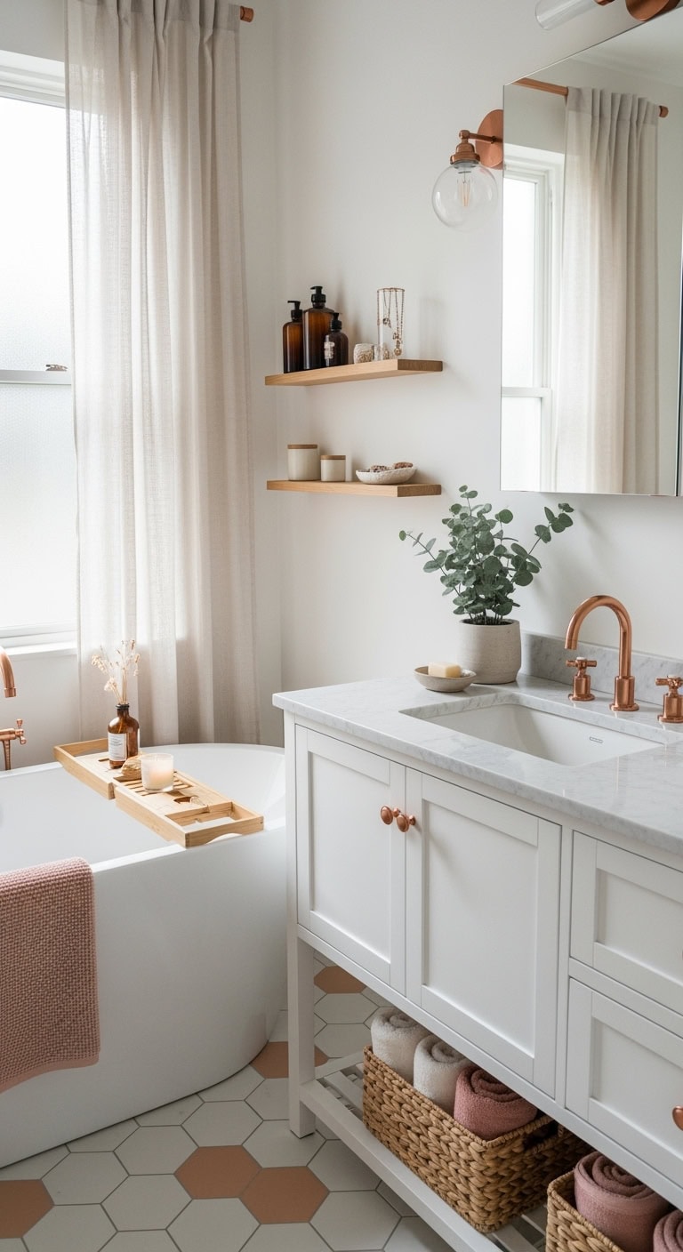 blush toned bathroom hardware transformation