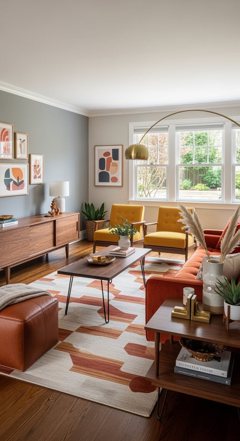 mid century walnut retro livingroom