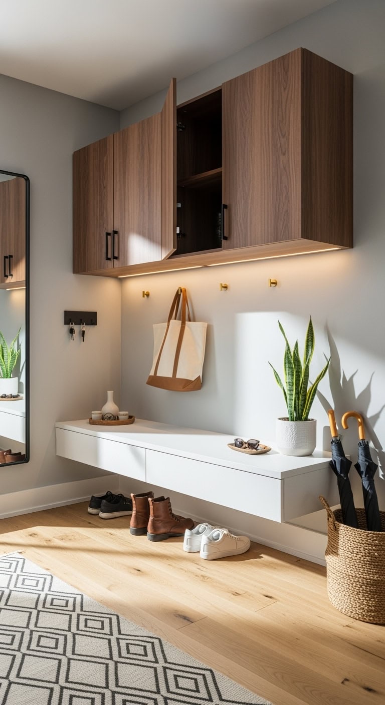 sleek floating modern organized entry