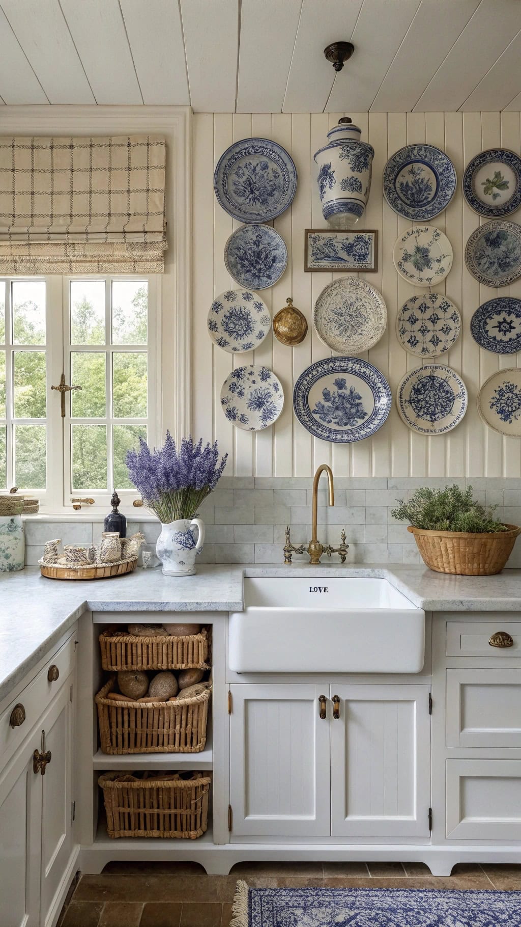 delft blue pottery display