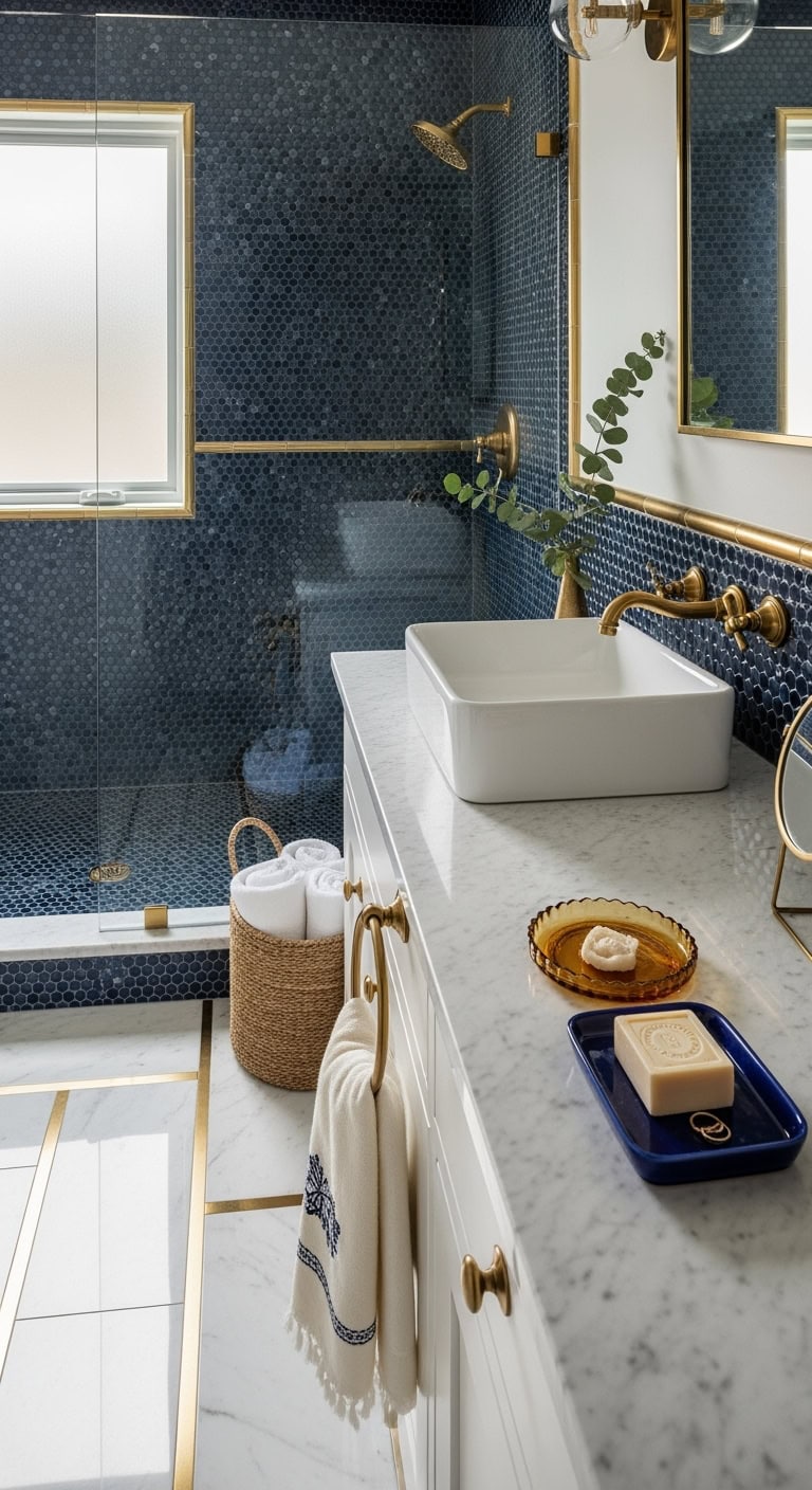 luxurious navy mosaic tile design