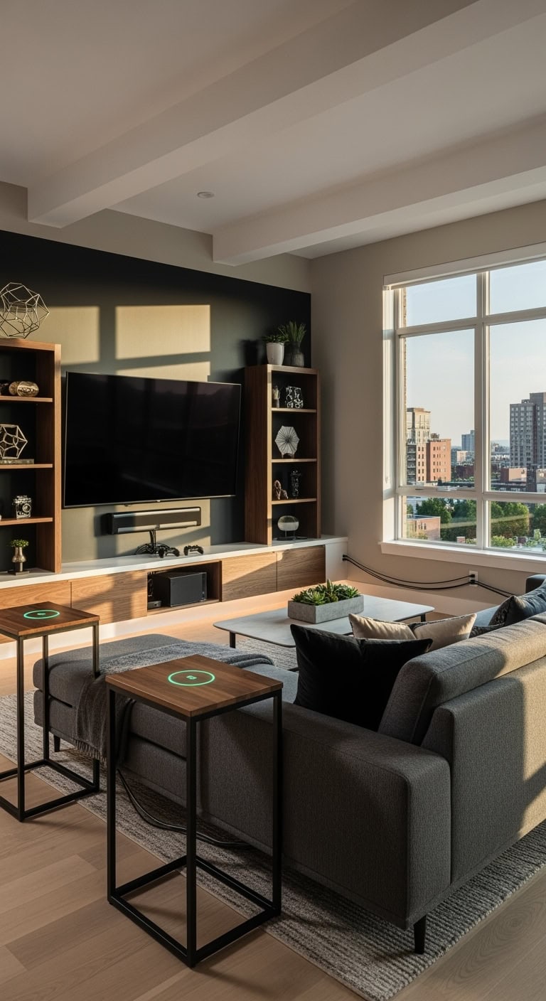 sophisticated tech forward gaming lounge