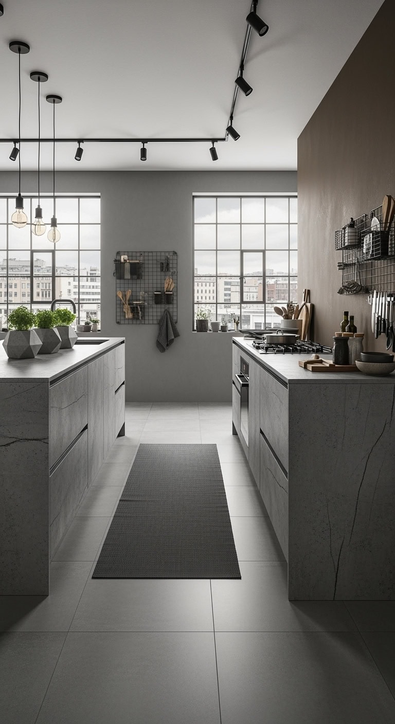 rough concrete minimalist kitchen aesthetic