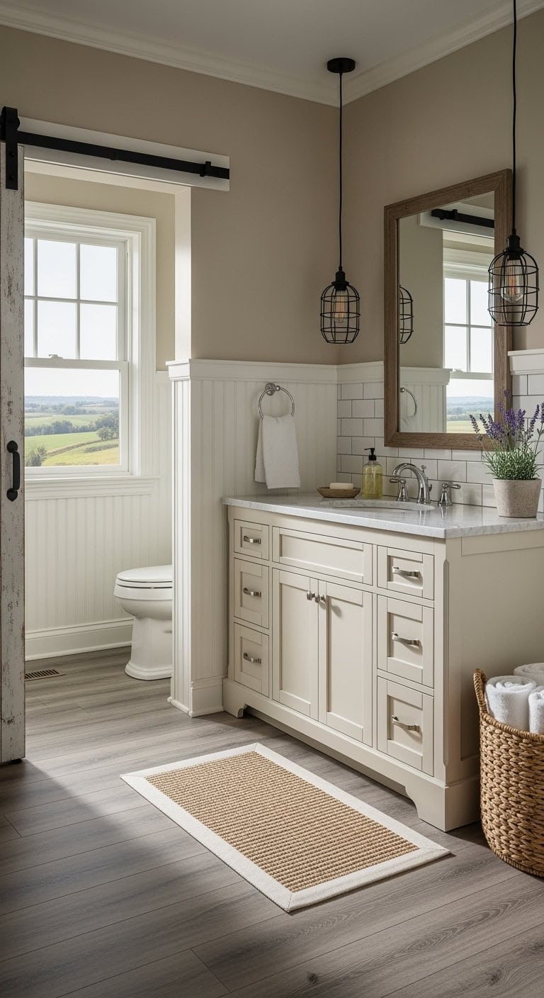 ivory beadboard farmhouse bathroom