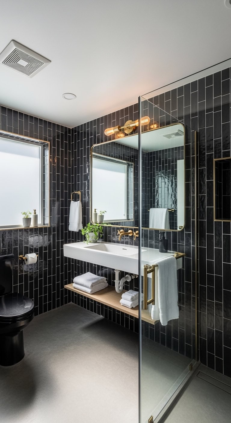 moody modern spa like bathroom renovation