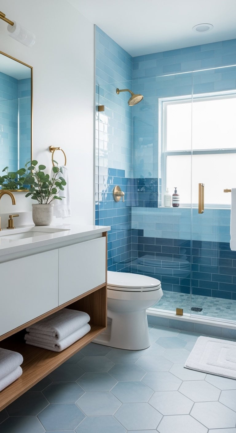 layered textured monochromatic blue tiles