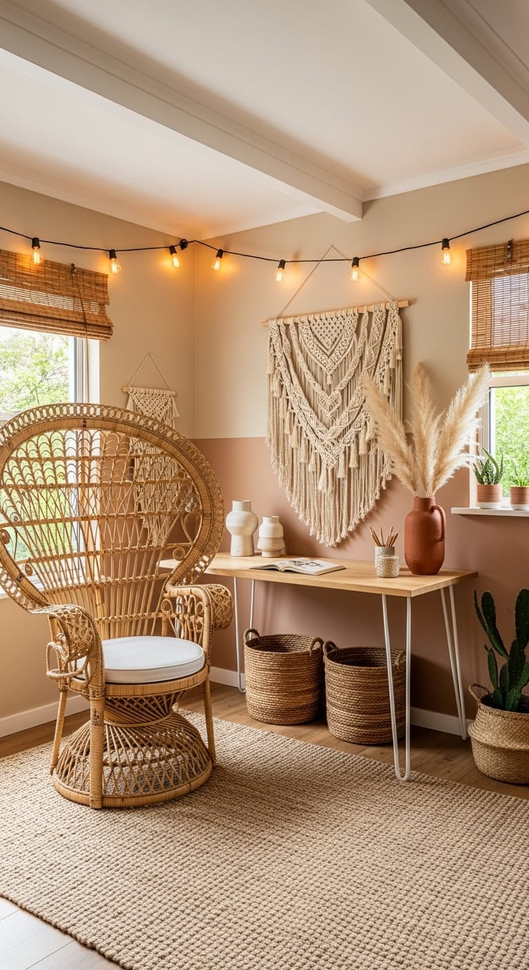 bohemian macram rattan workspace
