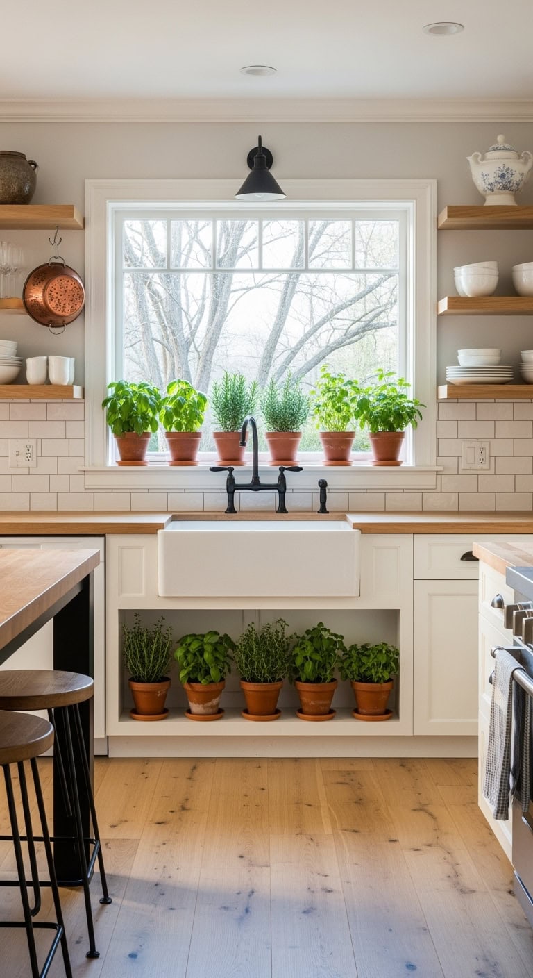 built in kitchen herb shelf