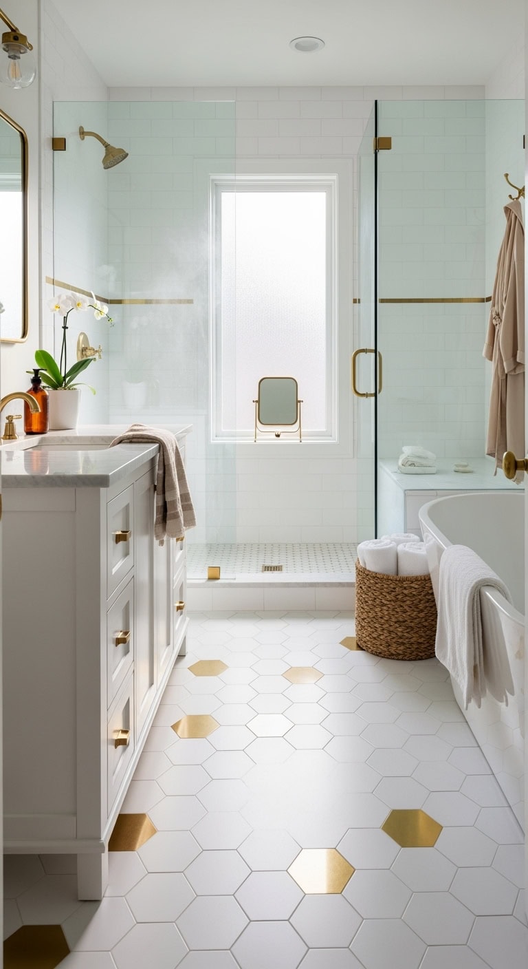 geometric drama hexagonal bathroom flooring