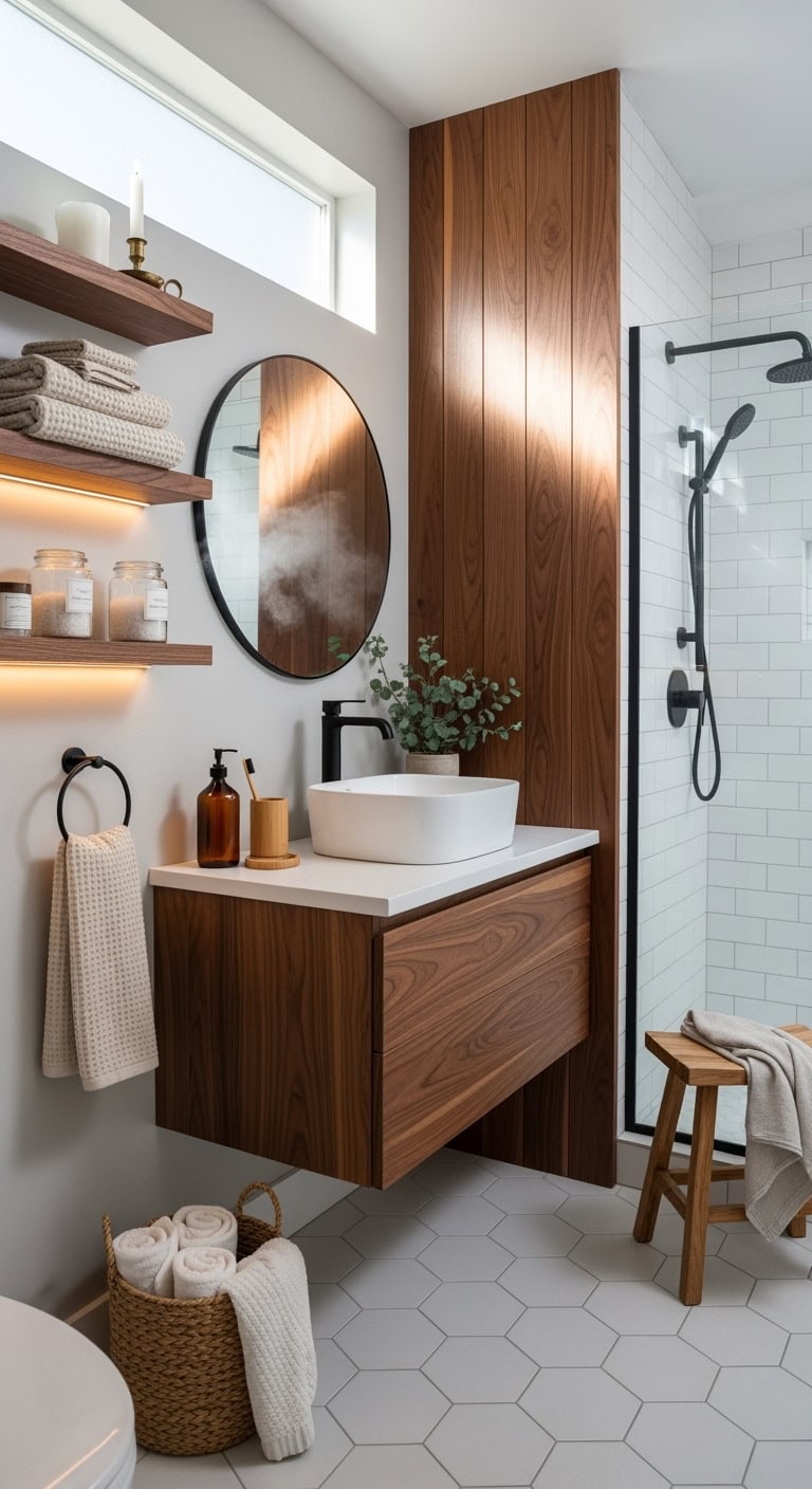 warm and rustic bathroom accents
