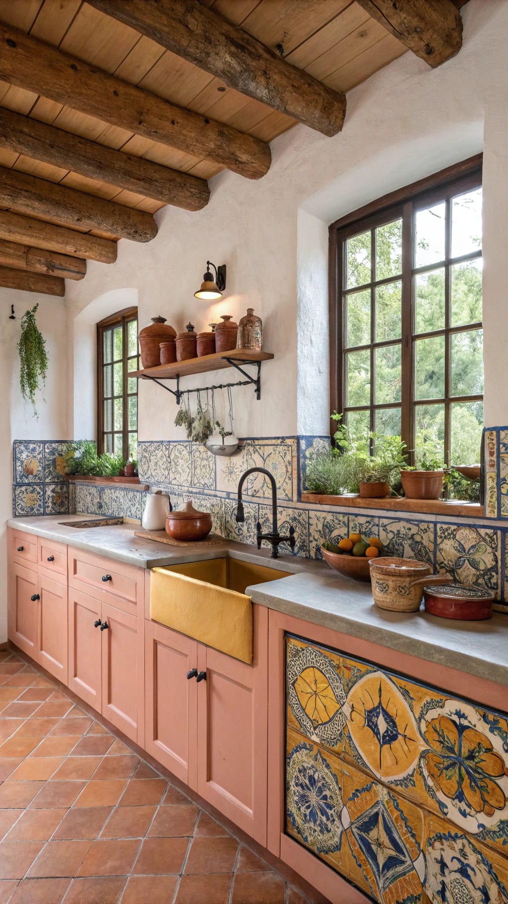 vibrant terracotta hacienda kitchen