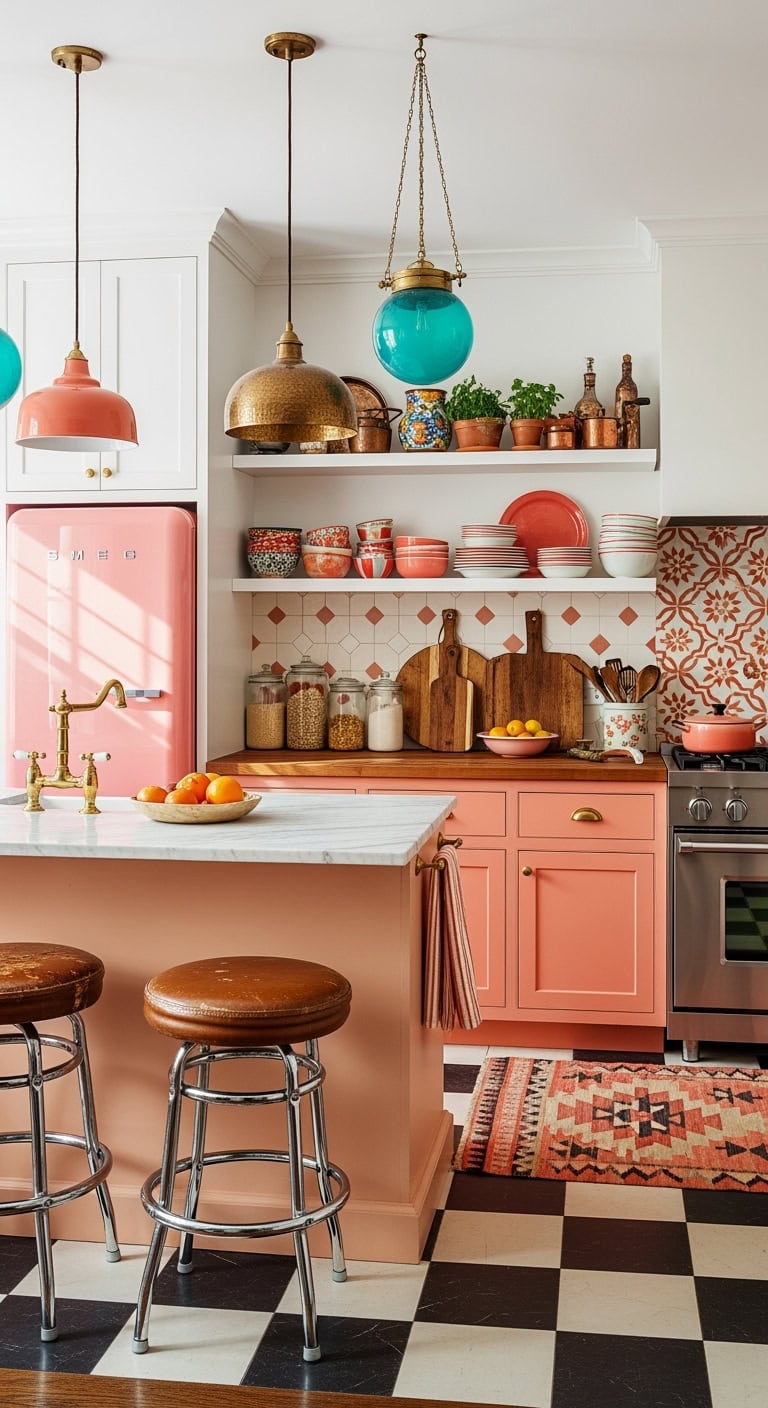eclectic coral kitchen design
