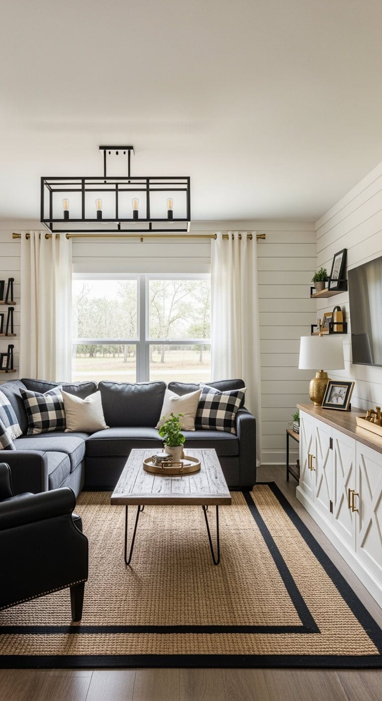 cream shiplap with black gold