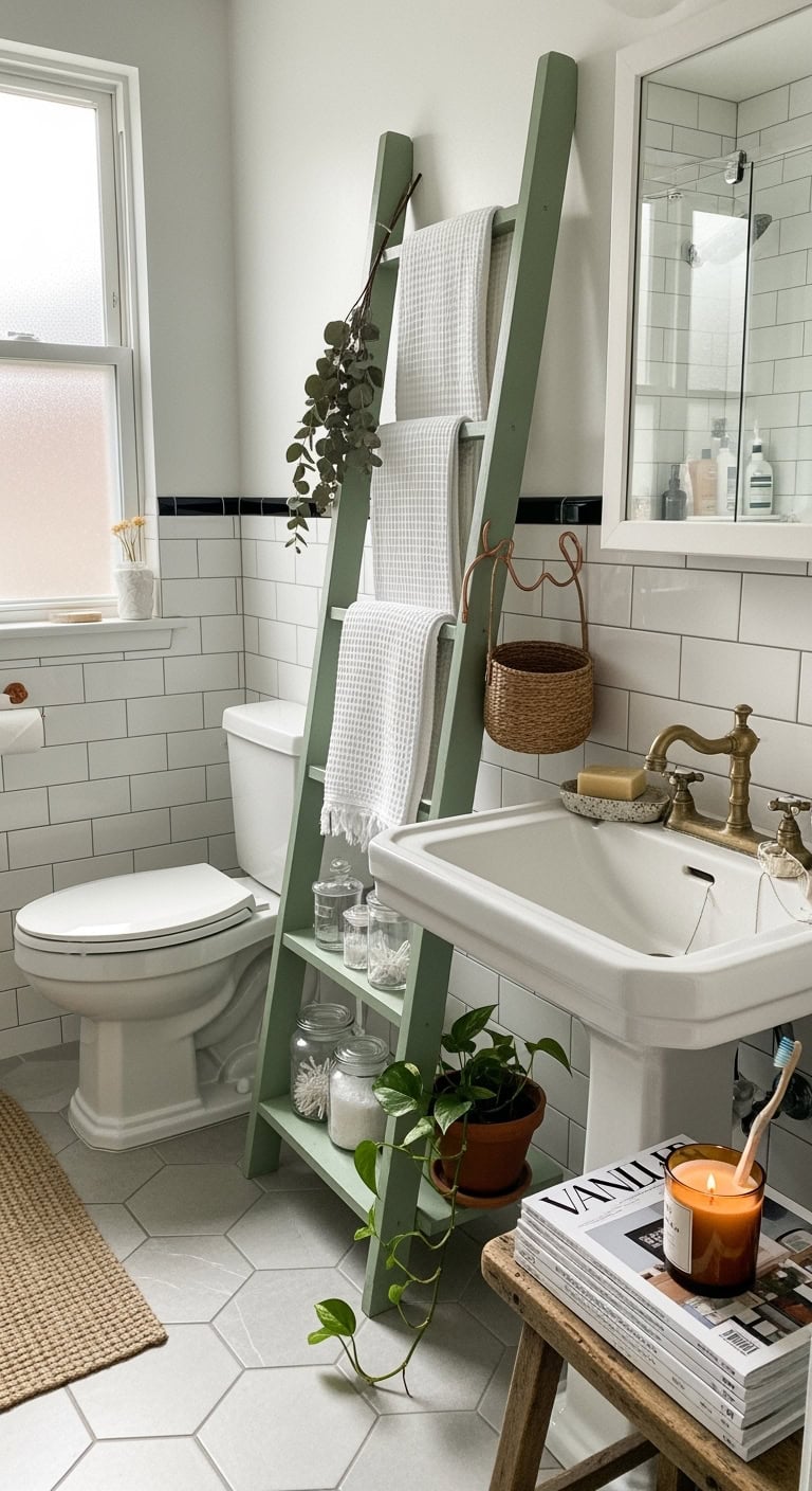 eco chic bamboo storage ladder decor