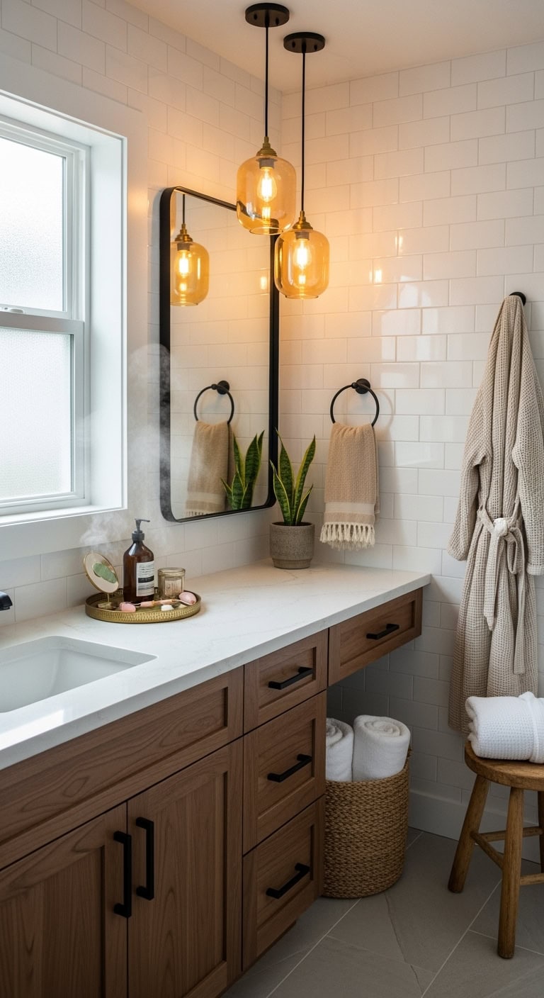 golden bathroom glam lighting