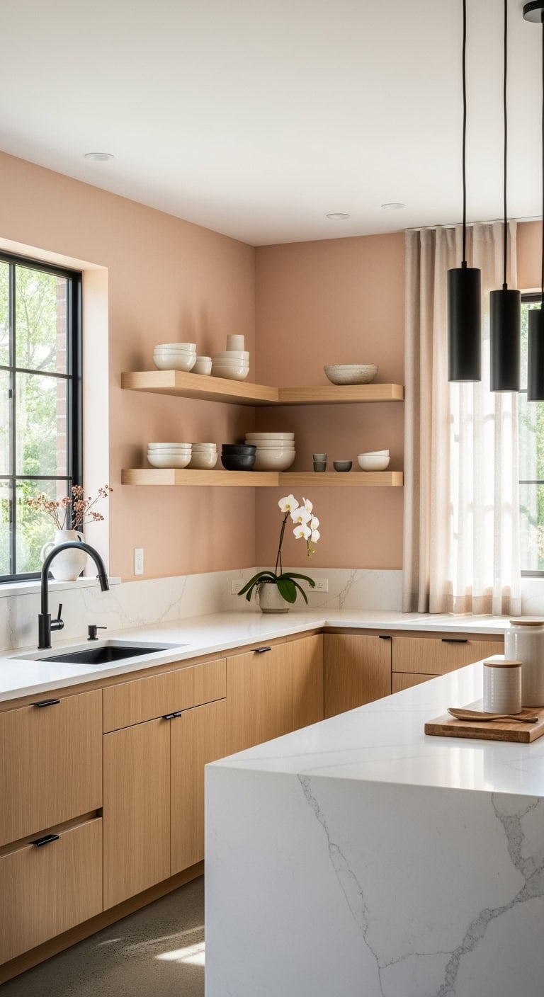 serene japandi peach kitchen