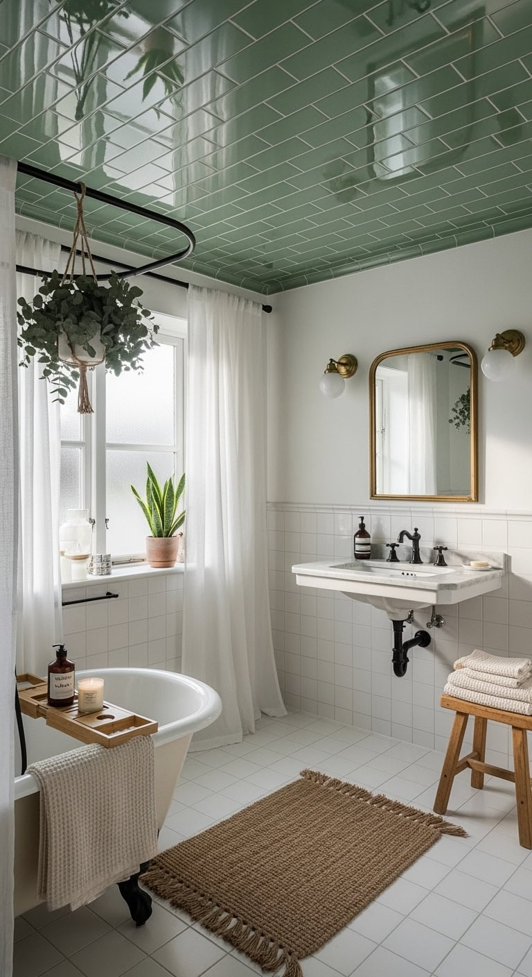 unexpected pistachio ceiling transformed spa like bathroom