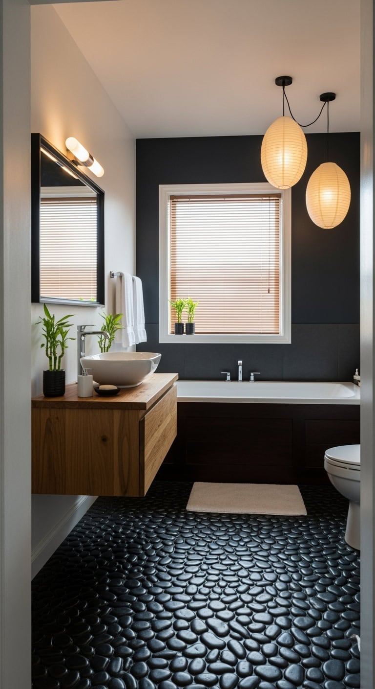 minimalist onsen inspired bamboo bathroom