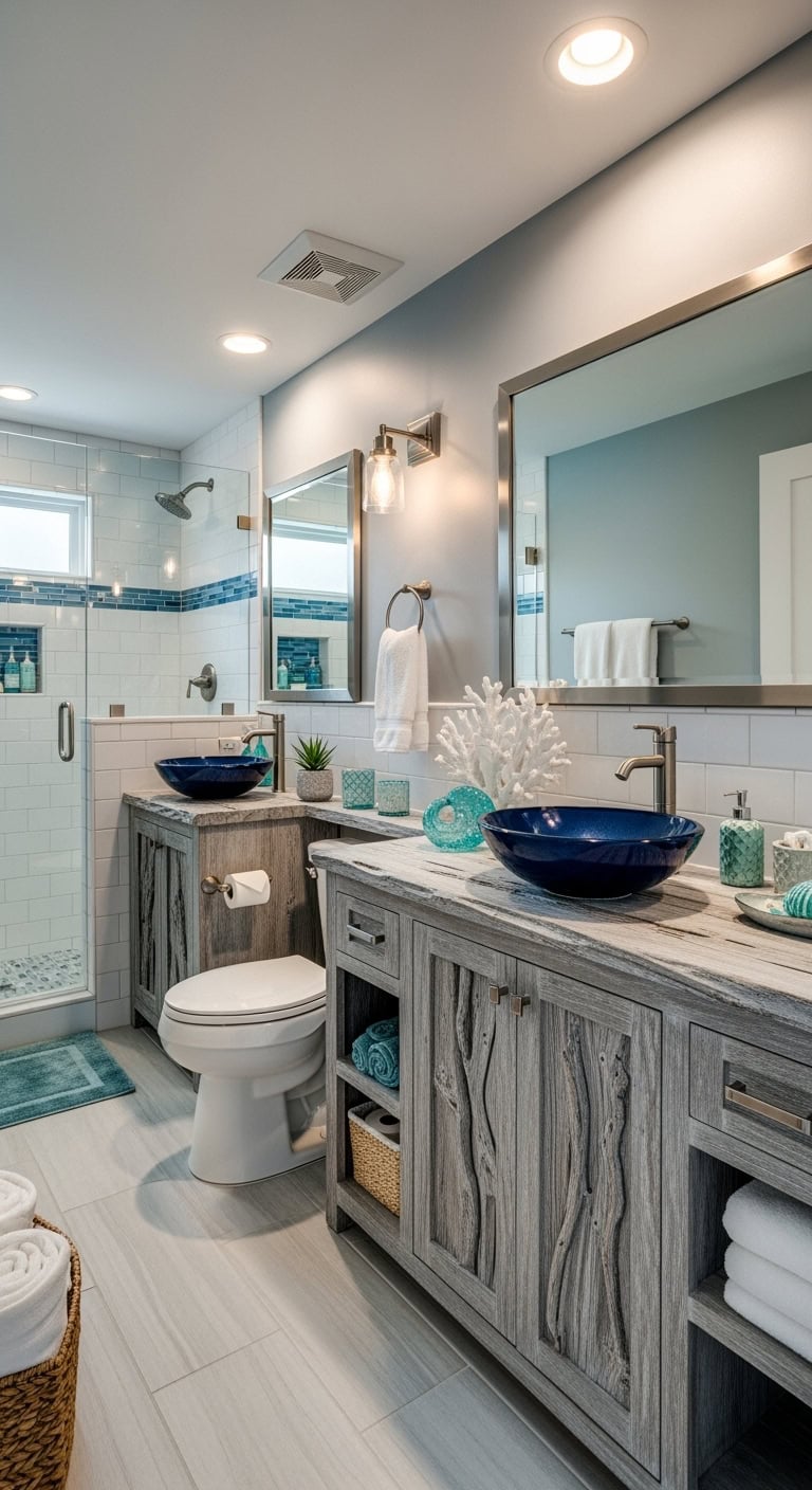 weathered beach inspired bathroom vanity