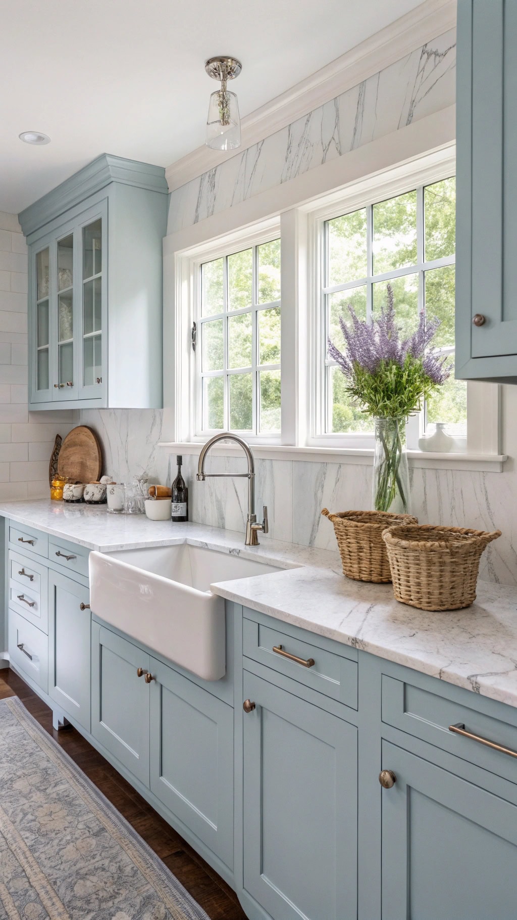 marble waterfall island centerpiece