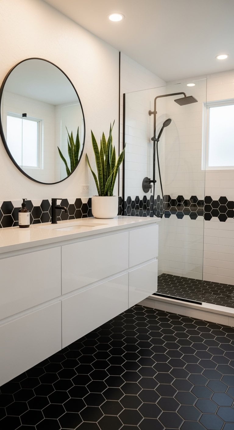 minimal geometric serene luxurious bathroom design