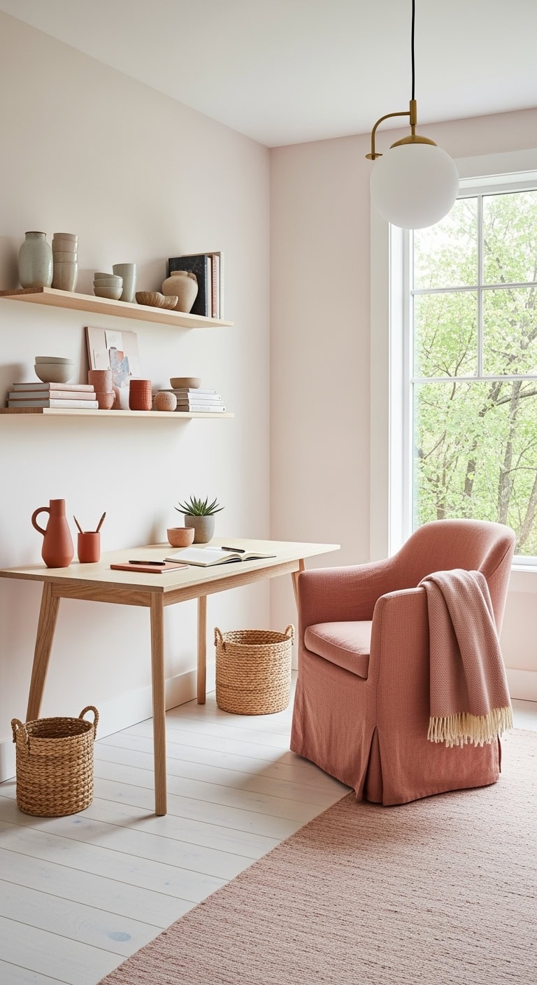 salmon scandinavian cozy workspace