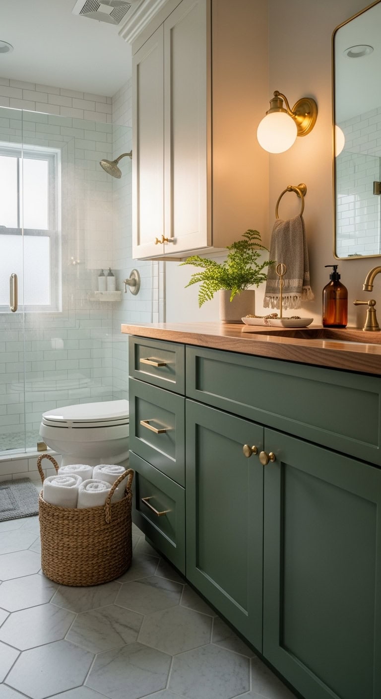 textured forest green vanity elegance