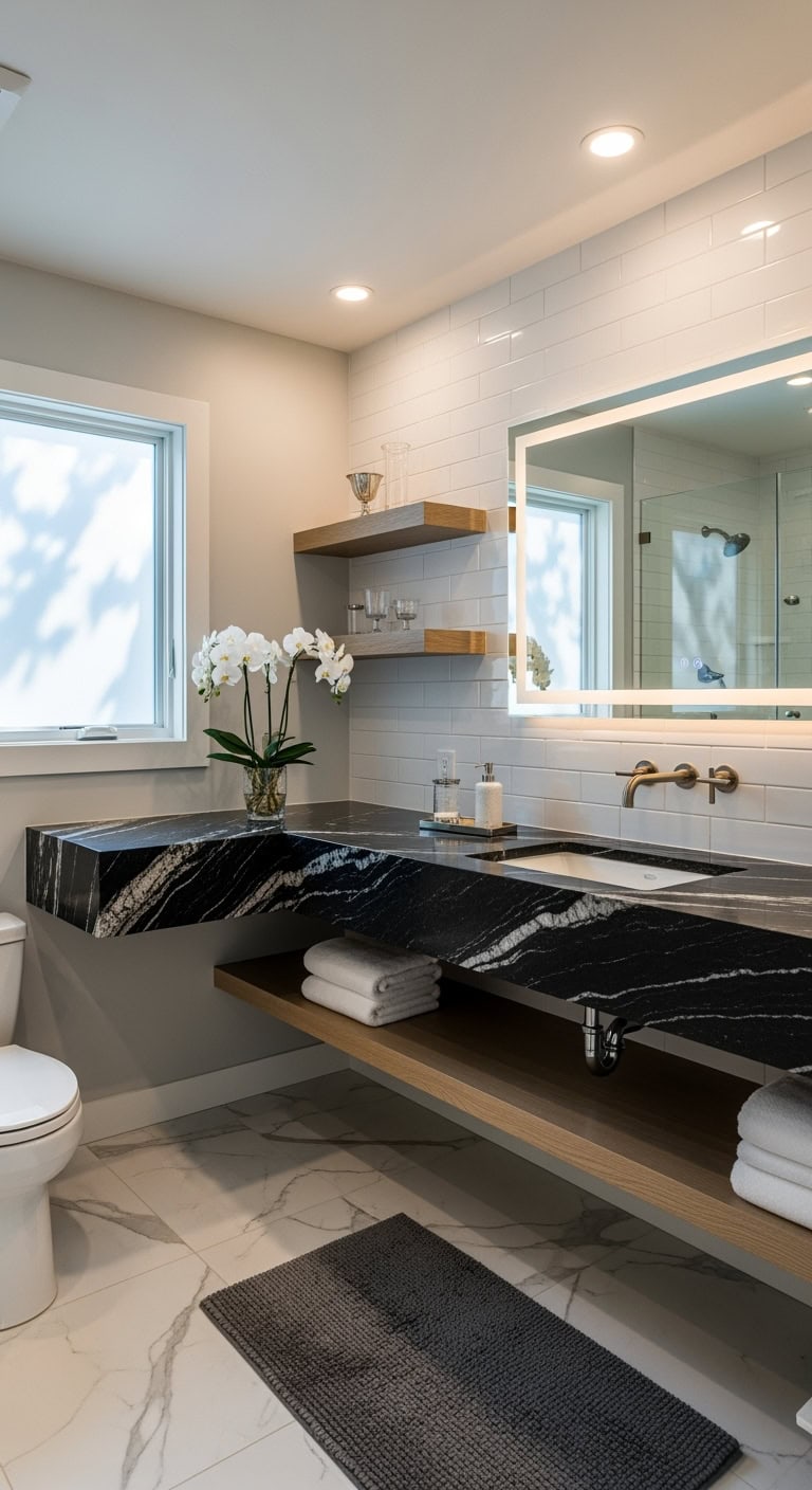 luxury granite vanity waterfall aesthetic