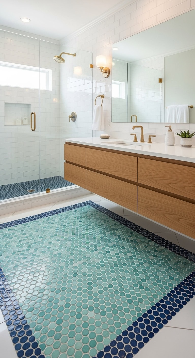 beachy mermaid scale slip resistant bathroom flooring