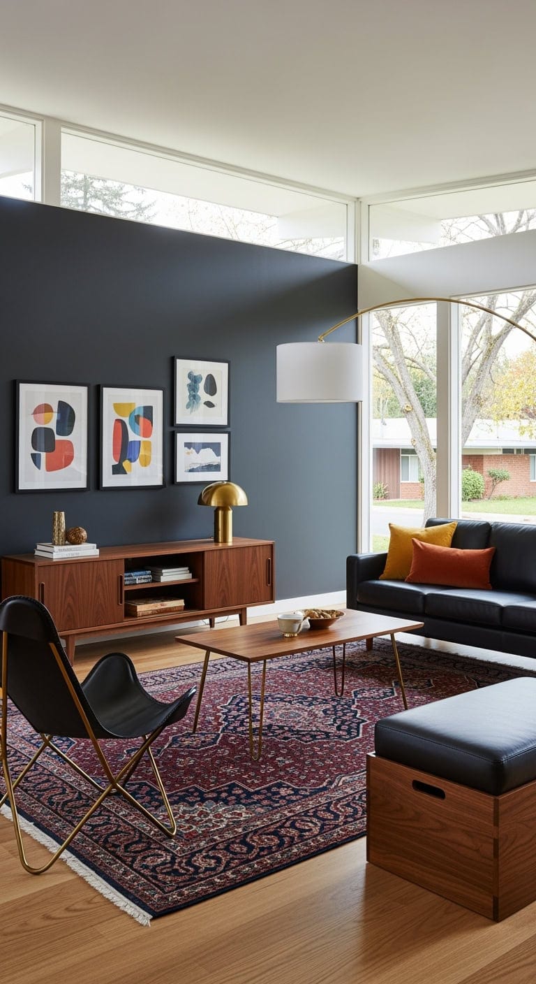 walnut brass black leather