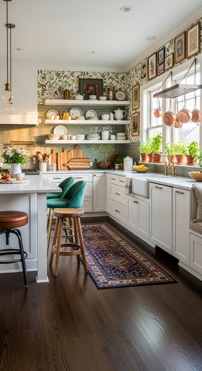 eclectic white kitchen design