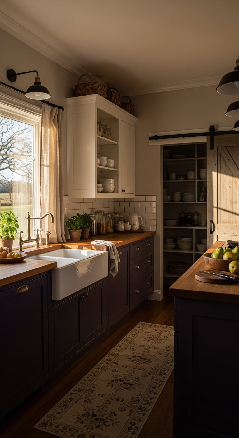 cozy plum farmhouse kitchen